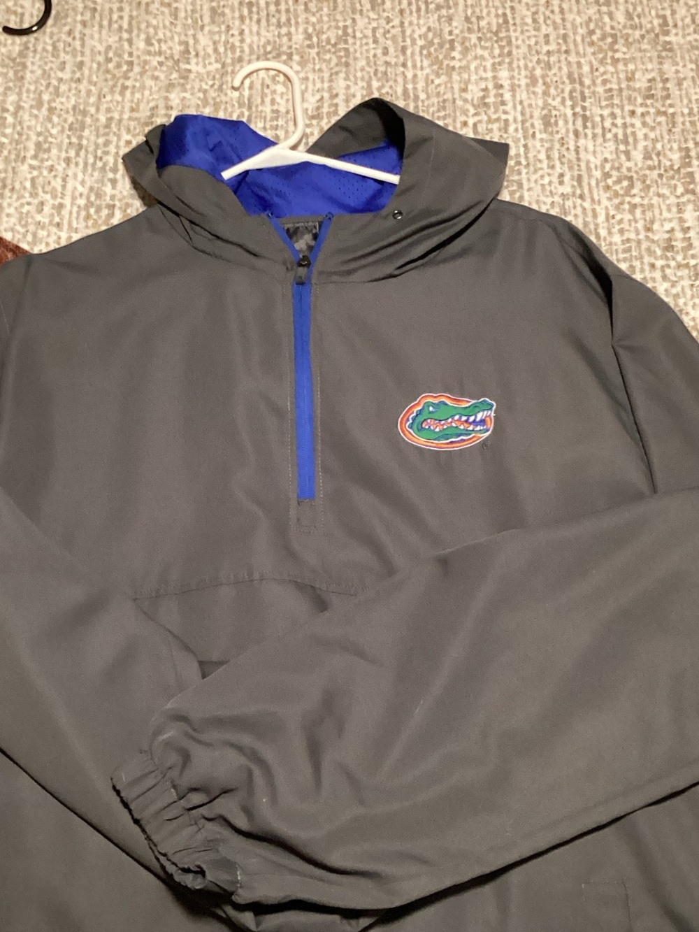 Colosseum Gray Hooded Pullover Raincoat with Blue Trim and Team Crest
